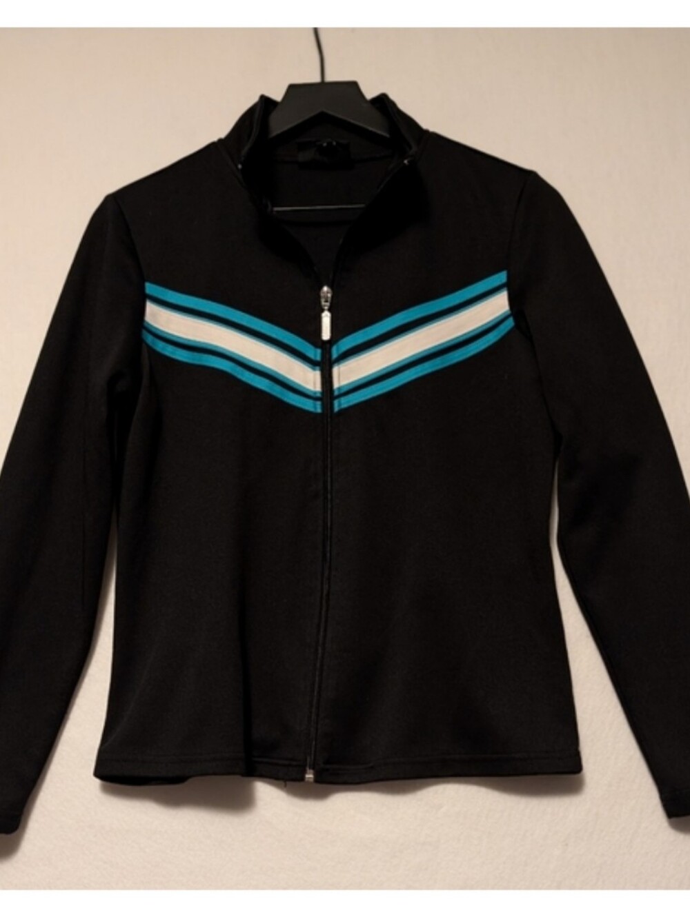 Metrostyle Black Jacket Blue Stripes Retro Coat Sz Medium Versatile Track Lady's